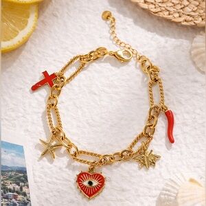 Anthropologie Gold‎ red chili bee evil eye star fish Bracelet Charms